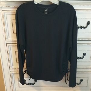 Skechers Side Ruched Top, Long Sleeve, Size M, Black, Stretchy Knit